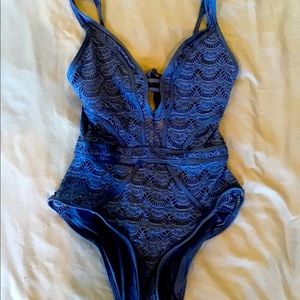 Becca lace crochet navy one piece swimsuit. Large
